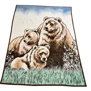 Biederlack Reversible Bear with Cubs Blanket Throw USA 54" x 75"